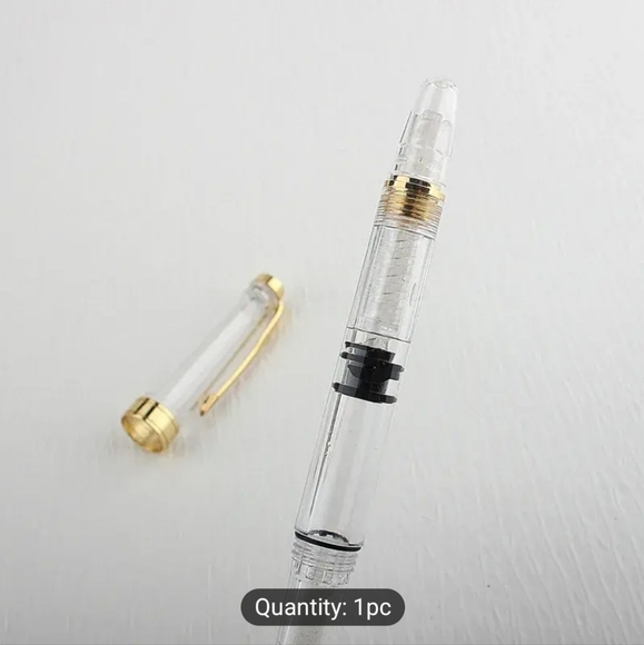 Piston Fountain Pen,Golden Trim 0.38mm Nib Pen - Picture 3 of 6